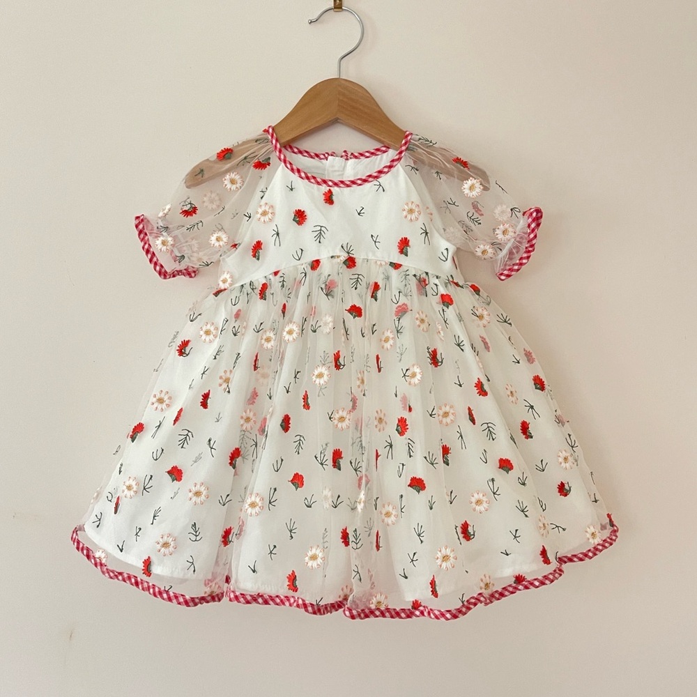 Stunning Storybook Cottage Embroidered Floral Organza Special Occassion Dress